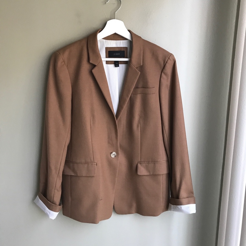 J.Crew Womens B0323 Regent Blazer In Wool Flannel Warm Camel Size: 12